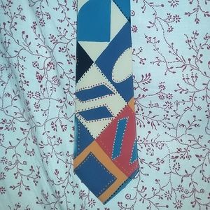 Yves Delage Abstract Boxes Lines White Blue Tie